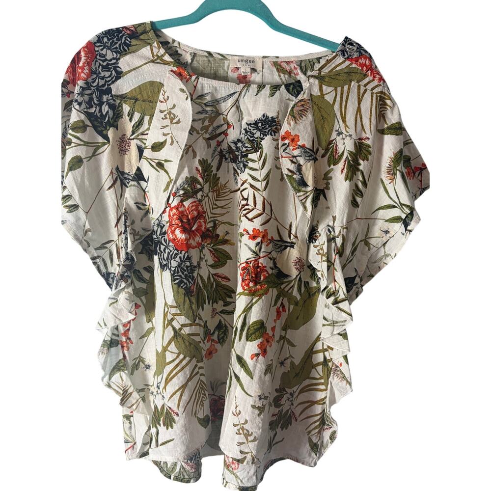 Umgee Floral Boho Flutter Sleeve Blouse Women's Large Cottagecore Peasant Blouse